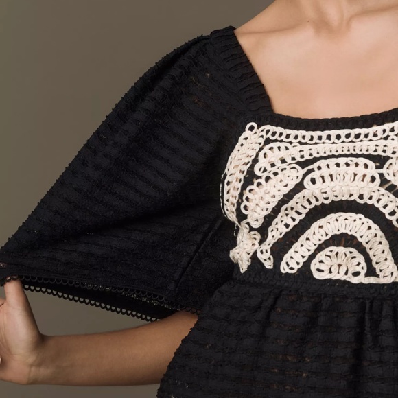Anthropologie Sarah Hann Flutter Sleeve Crochet Top - Picture 5 of 10